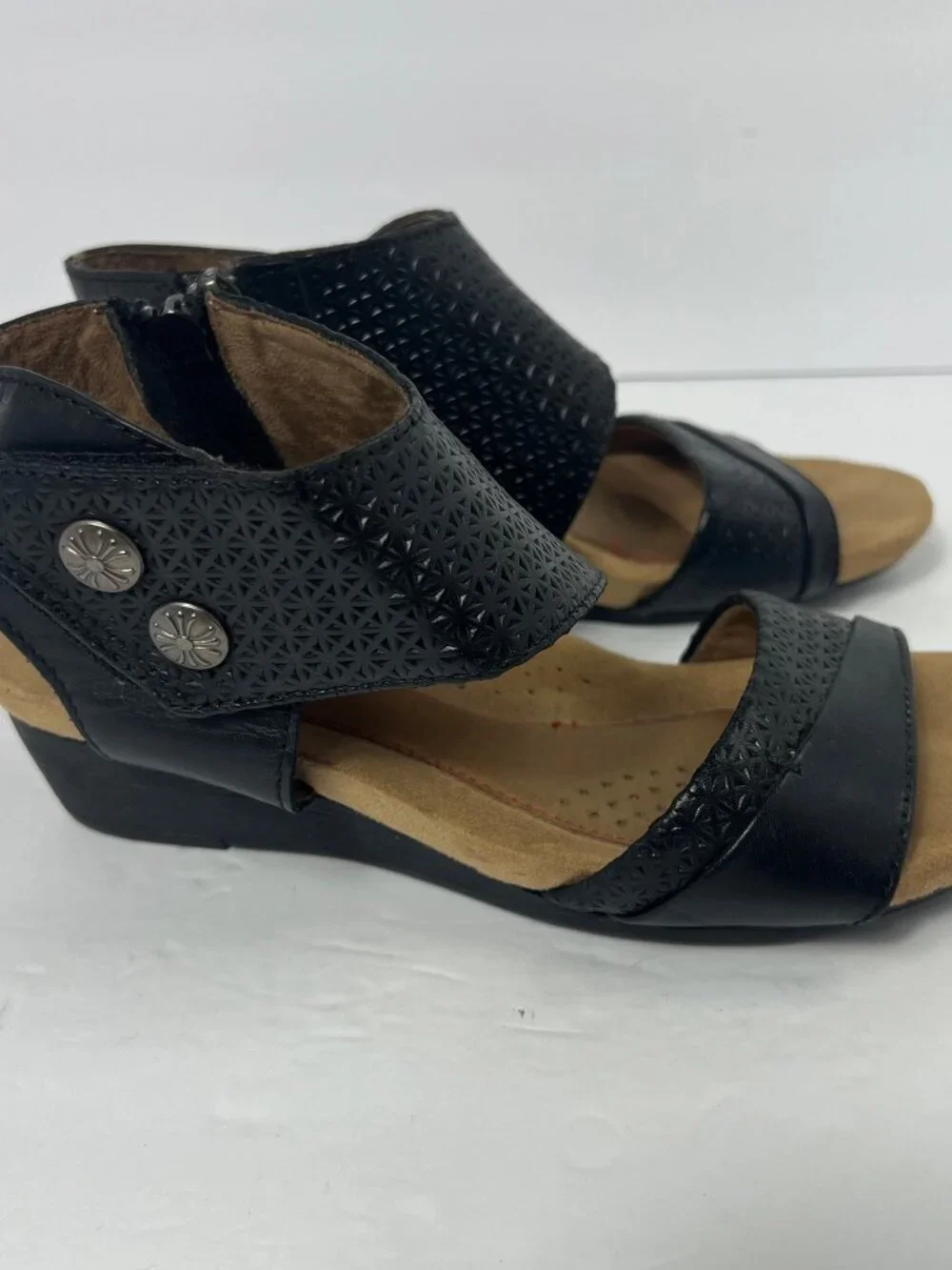 Rockport Cobb Hill Hollywood 2-Piece Cuff Wedge Sandals Black Leather Size 7